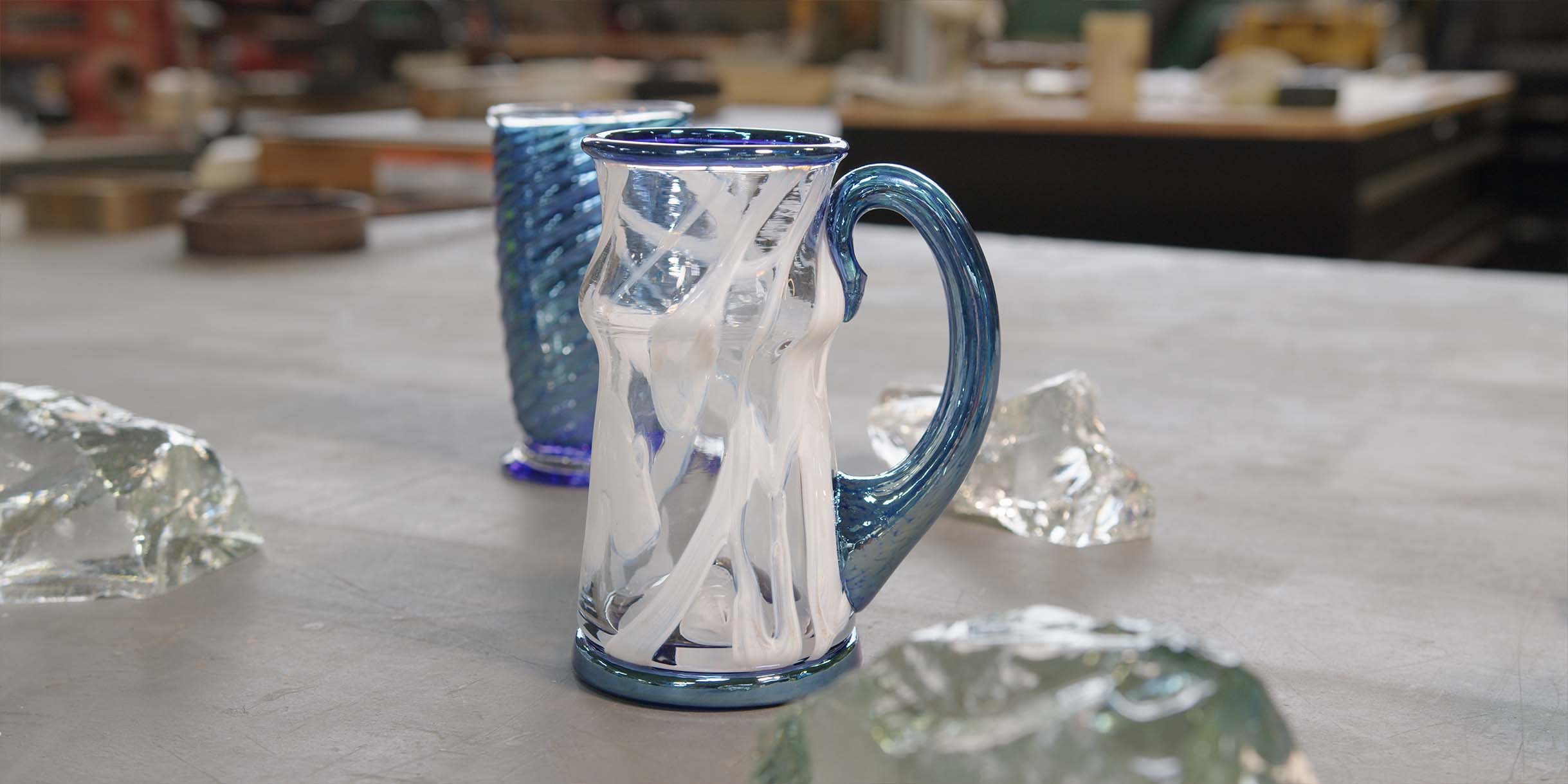 A finished glassblown mug