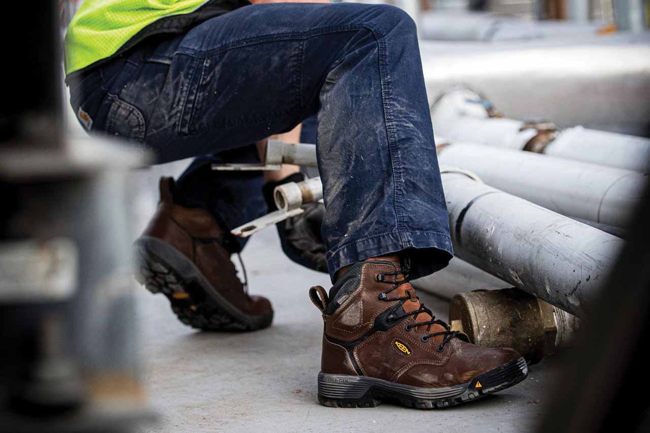 Closeup of shoes on construction worker